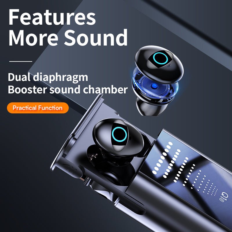 Exclusive Multi-Function HiFi 9D Wireless Earphones — Black with LCD Display — Side View