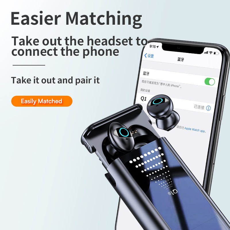 Exclusive Multi-Function HiFi 9D Wireless Earphones — Black with LCD Display — Back View
