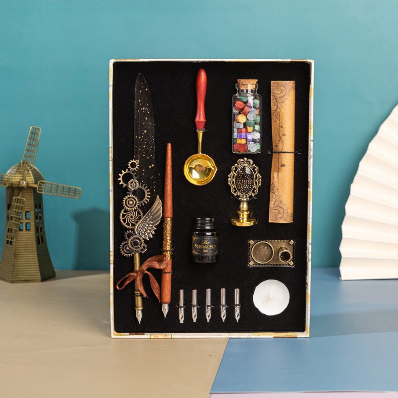 Exclusive Business Gift Box Gift Pen Set — Wine red dots — Top View