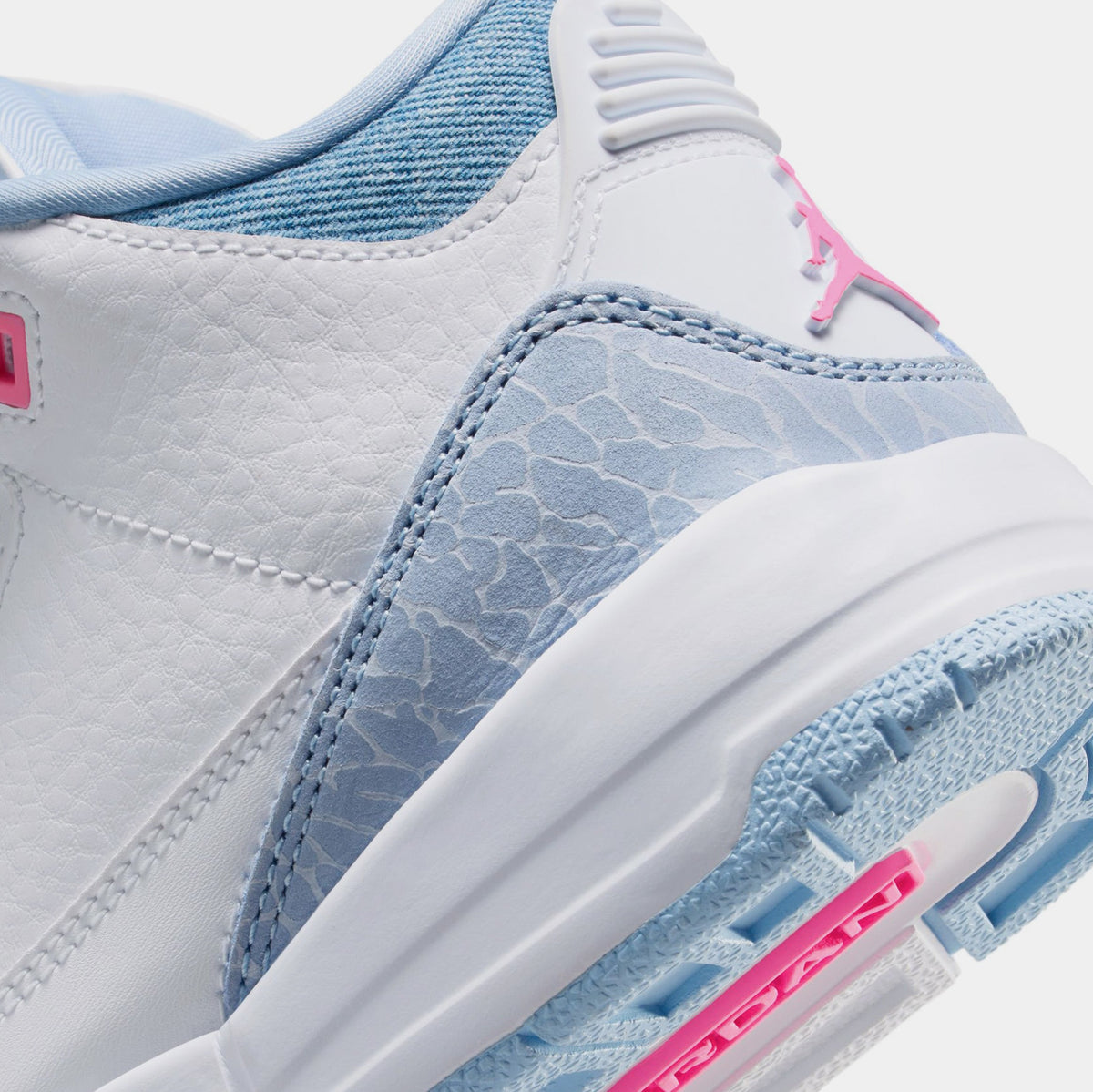 Exclusive Air Jordan 3 Retro Cobalt Bliss Preschool Lifestyle Shoes (White/Cobalt Bliss/Football Grey/Pink Glow) — 10.5C — Lifestyle View