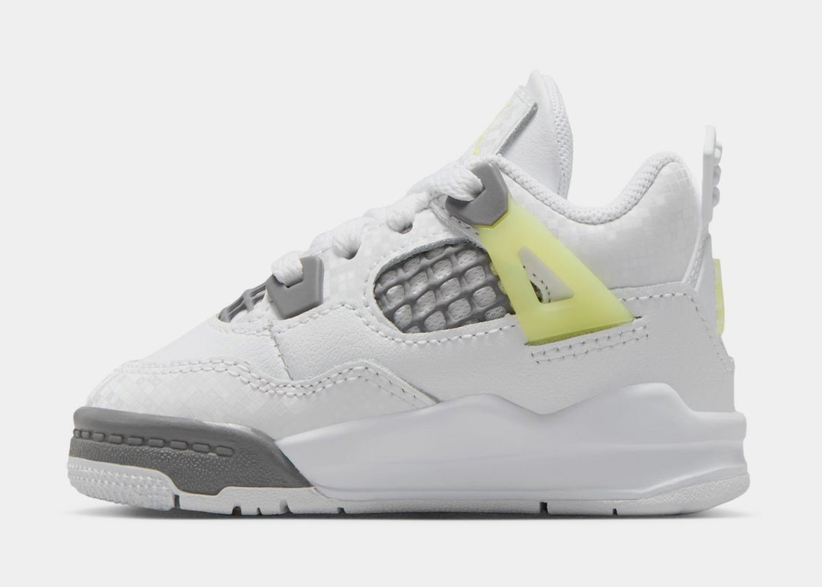 Exclusive Air Jordan 4 Retro Light Lemon Twist Infant Toddler Lifestyle Shoes (White/Light Lemon Twist/Light Graphite) — 2C — Back View