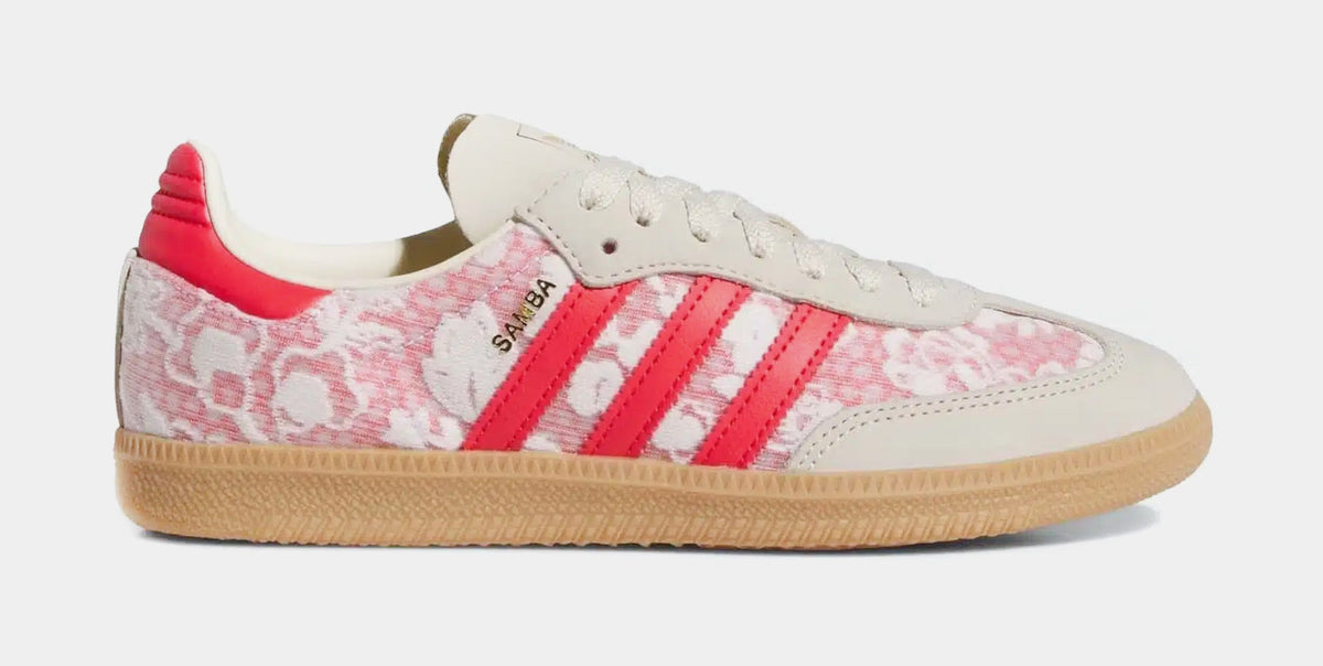 Exclusive Samba OG Liberty London Womens Lifestyle Shoes (Footwear White/Cream White/Better Scarlet) — 5 — Front View