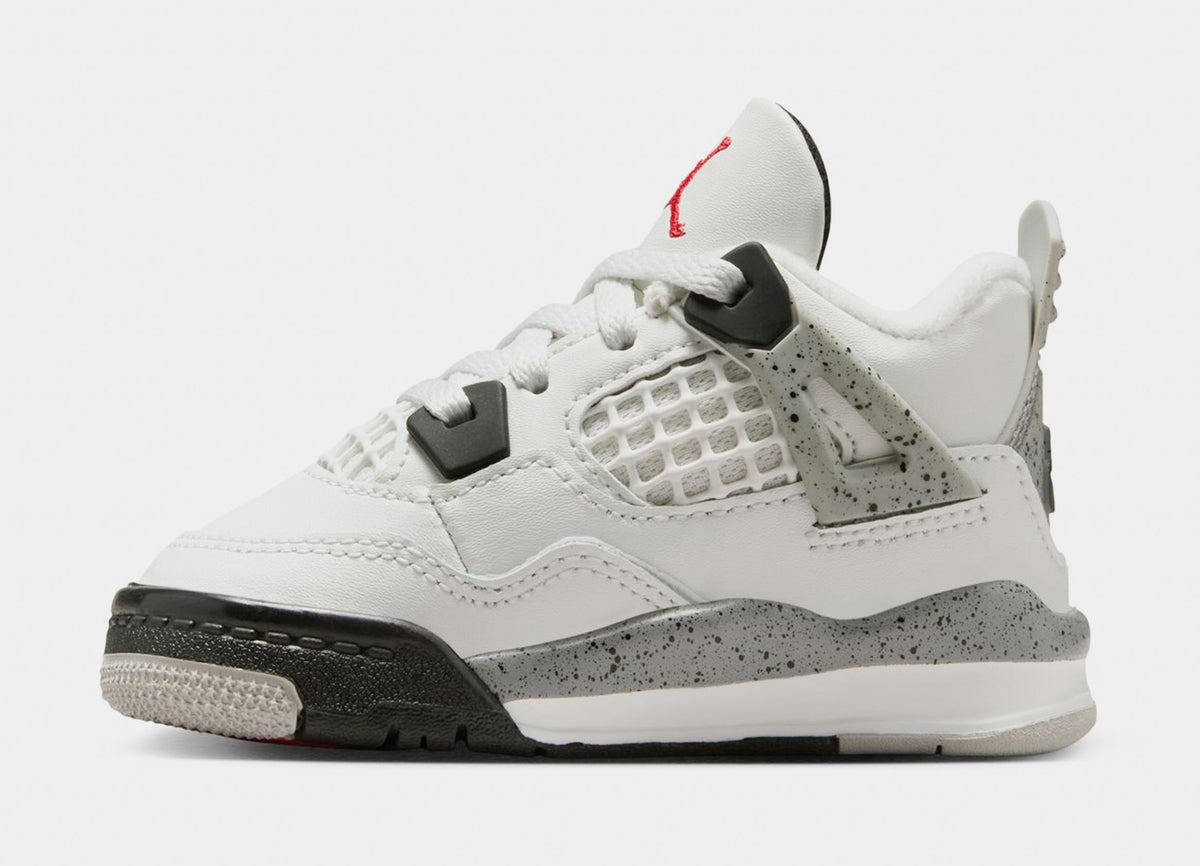 Exclusive Air Jordan 4 Retro White Cement Infant Toddler Lifestyle Shoes (Summit White/Fire Red/Cement Grey/Black) — 2C — Back View