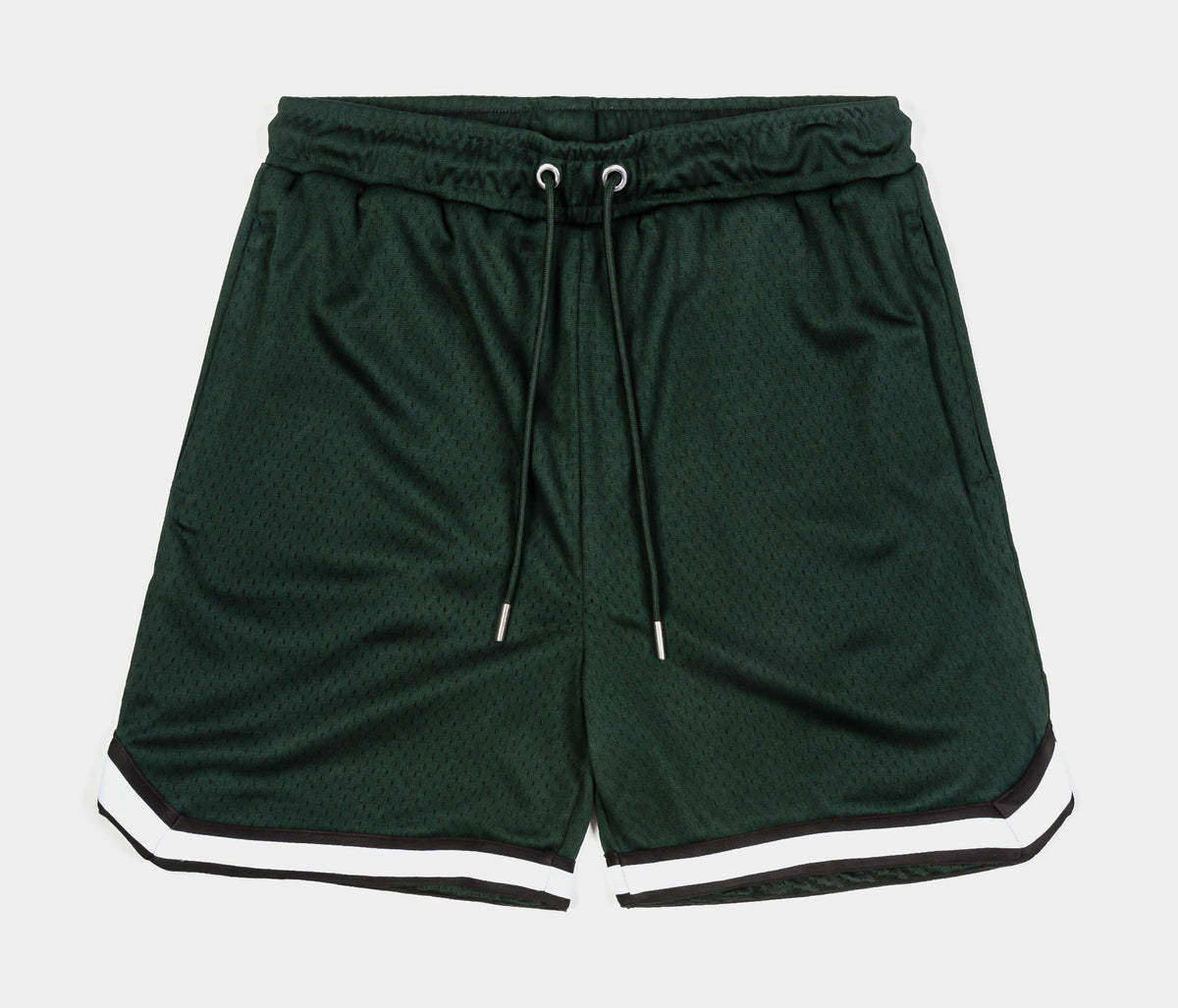 Exclusive Basketball Stripe Mesh Mens Shorts (Green/Black) — S — Front View