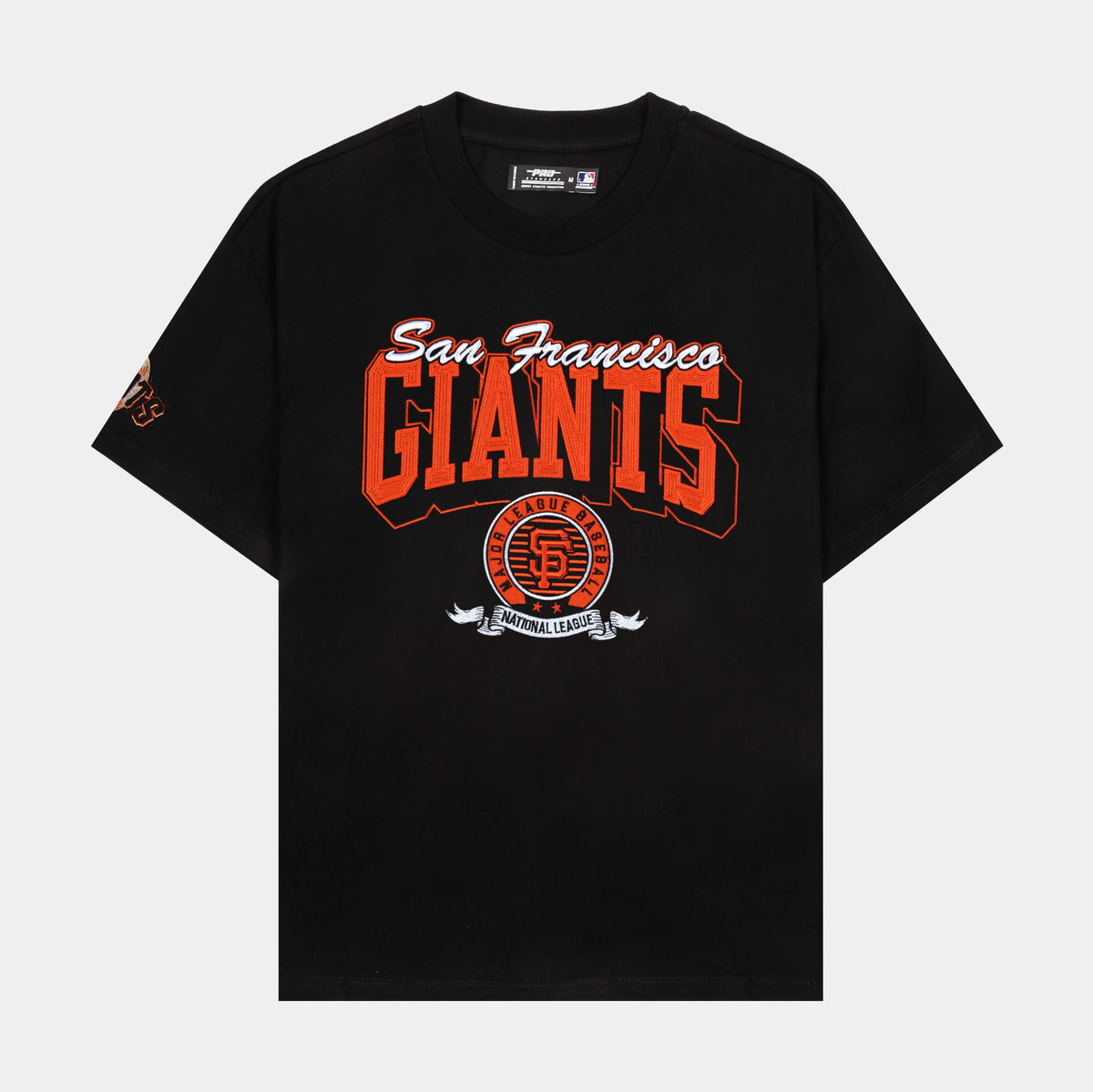 Exclusive San Francisco Giants Team Badge Mens Short Sleeve Shirt (Black/Orange) — S — Front View