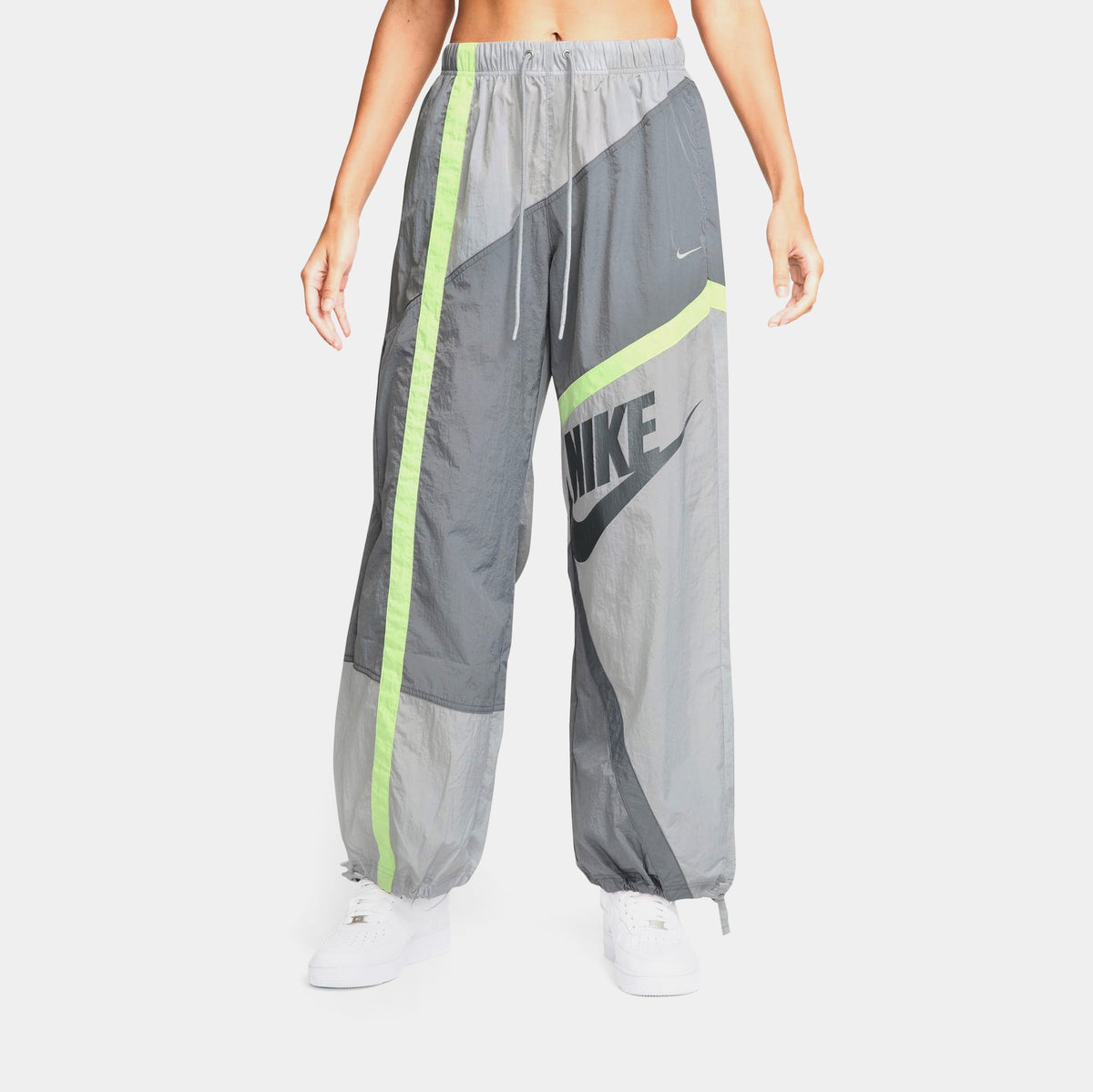 Exclusive Mid Rise Loose Woven Open Hem Womens Pants (Smoke Grey/Light Smoke Grey/Light Liquid Lime/Light Smoke Grey) — XS — Front View