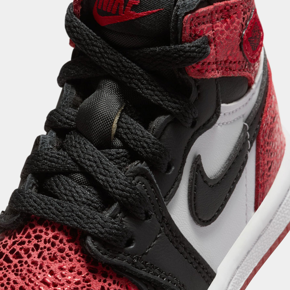 Exclusive Air Jordan 1 Retro High OG Ruby Infant Toddler Lifestyle Shoes (Varsity Red/Black/White) — 2C — Detail View