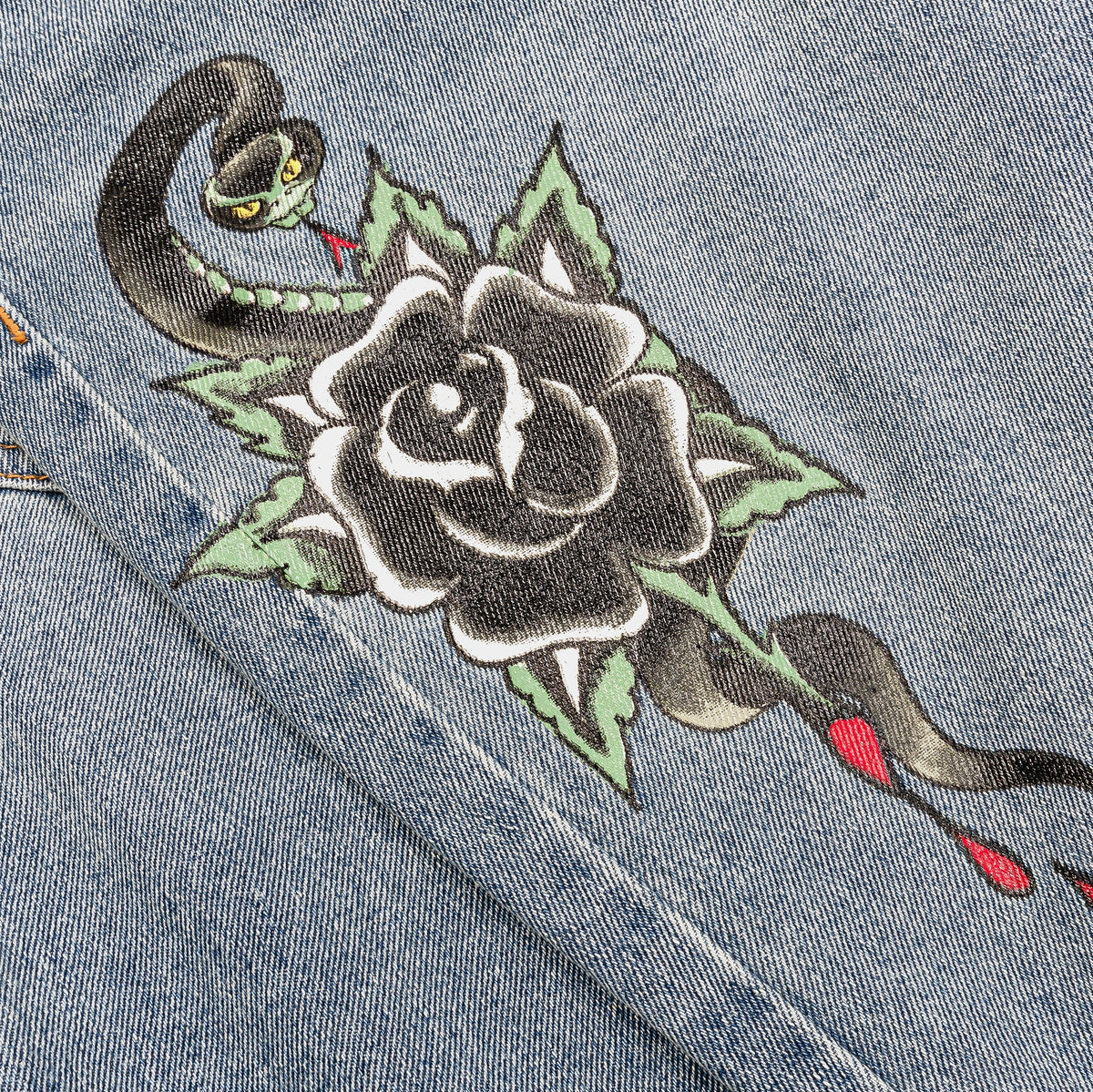Exclusive Sacred Heart Denim Mens Shorts (Blue/Black) — 28 — Top View