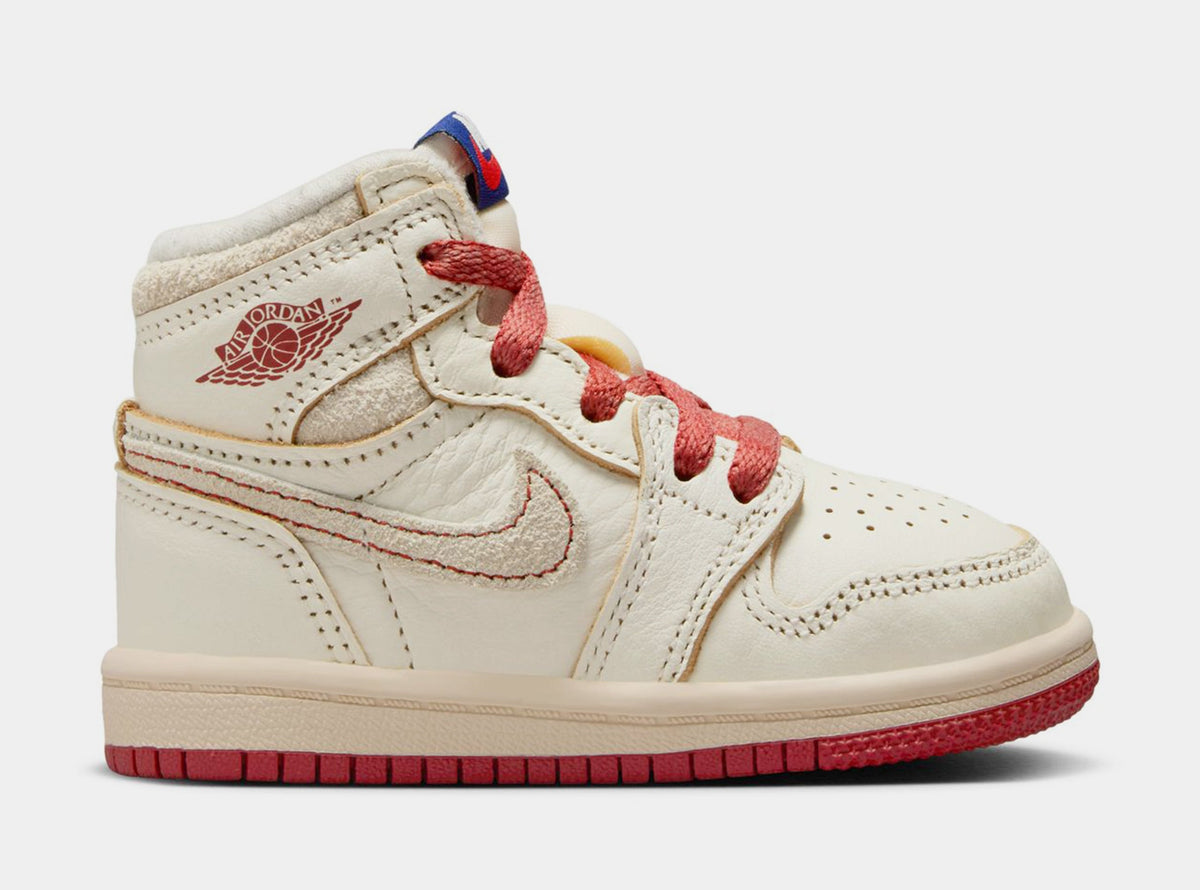 Exclusive Air Jordan 1 Retro High OG Rare Air Cinnabar Infant Toddler Lifestyle Shoes (Sail/Cinnabar/Light Bone) — 2C — Front View