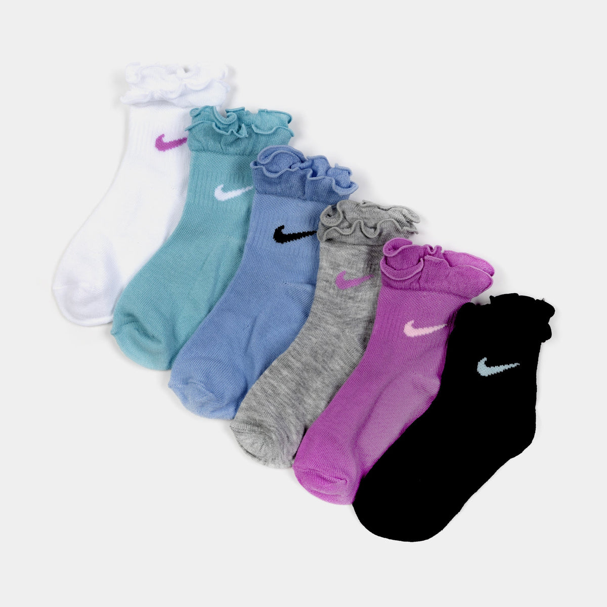 Exclusive Ruffle 6 Pack Ankle Grade School Socks (Cobalt Bliss/White) — 5-7 — Front View