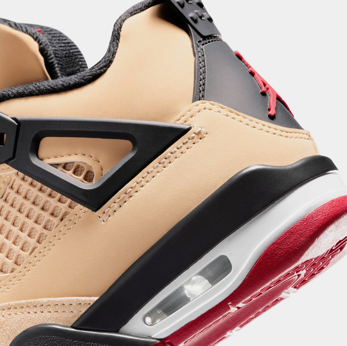 Exclusive Air Jordan 4 Retro Grade School Lifestyle Shoes (Sesame/Fire Red/Black/White) — 3.5Y — Lifestyle View