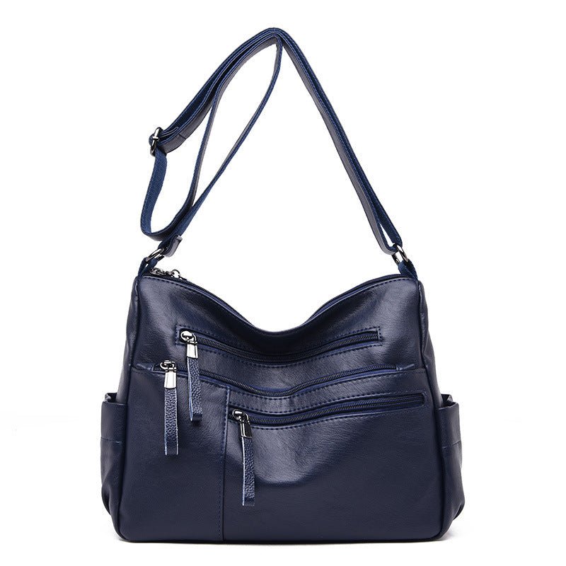 Exclusive Casual soft leather diagonal bag — Black — Top View