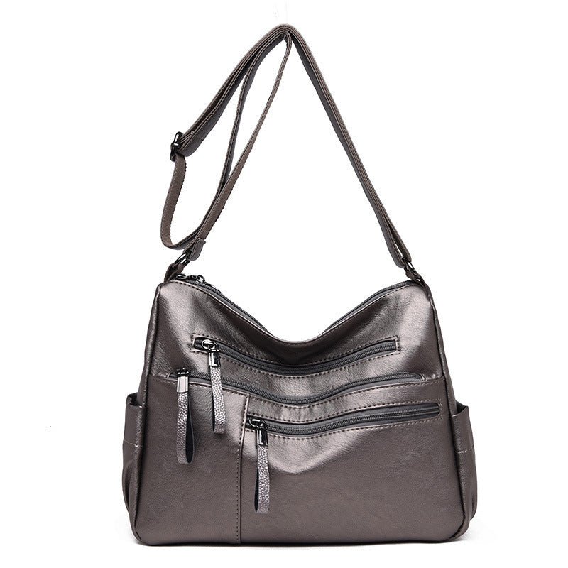 Exclusive Casual soft leather diagonal bag — Black — Back View