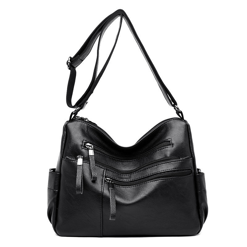 Exclusive Casual soft leather diagonal bag — Black — Side View