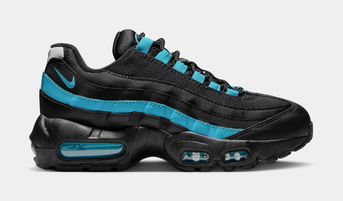 Exclusive Air Max 95 Grade School Running Shoes (Black/Baltic Blue/Black/Pearl Grey) — 1Y — Front View