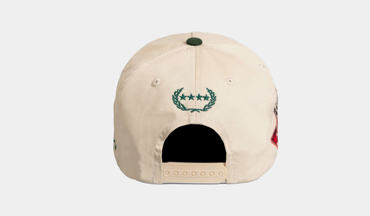 Exclusive Bad Luck Casino Snapback Mens Hat (Beige/Green) — OS — Top View