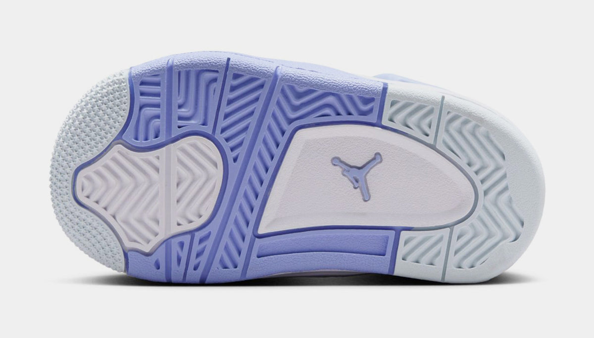 Exclusive Air Jordan 4 Retro Aluminum Infant Toddler Lifestyle Shoes (White/Aluminum Blue/Tint Oil Green) — 2C — Top View