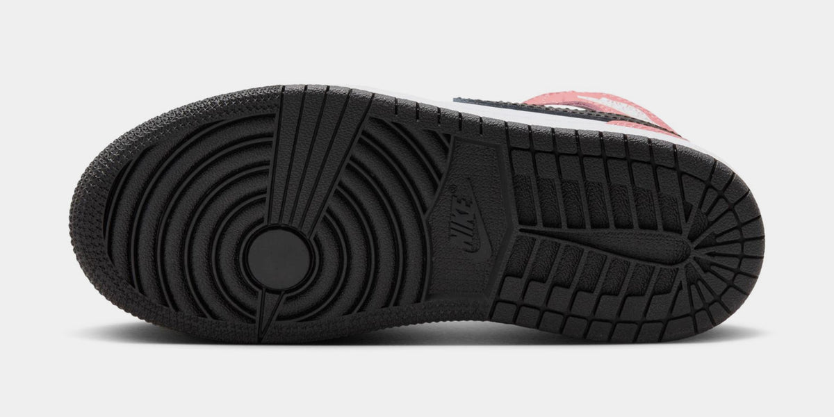 Exclusive Air Jordan 1 Mid Preschool Lifestyle Shoes (White/Black/Rust Pink) — 10.5C — Top View