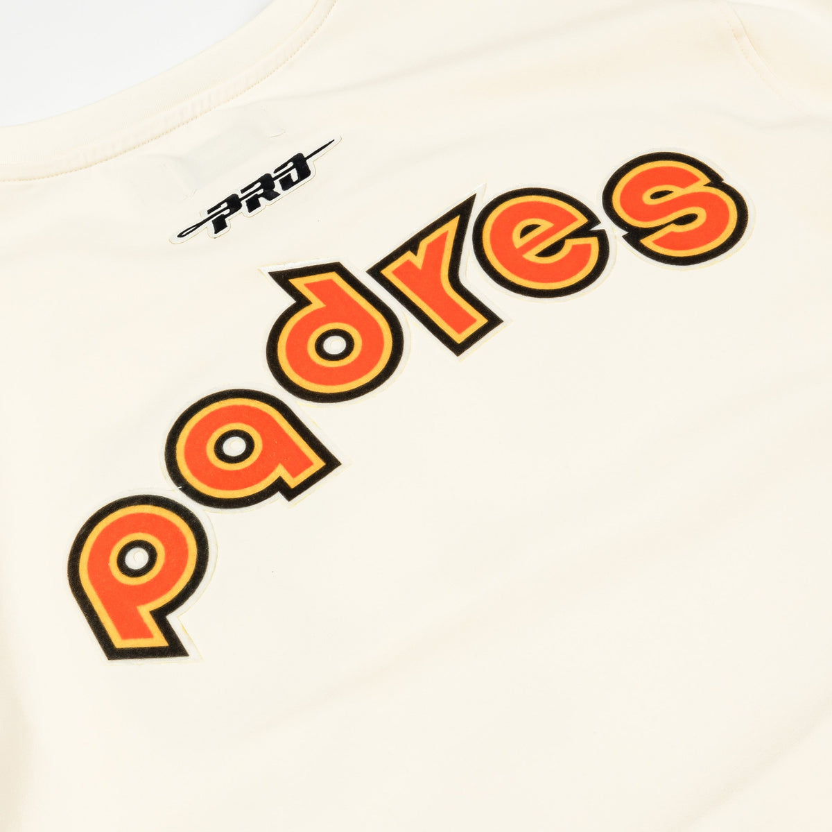 Exclusive San Diego Padres Retro Cascade Ringer Mens Short Sleeve Shirt (Beige/Orange) — S — Side View