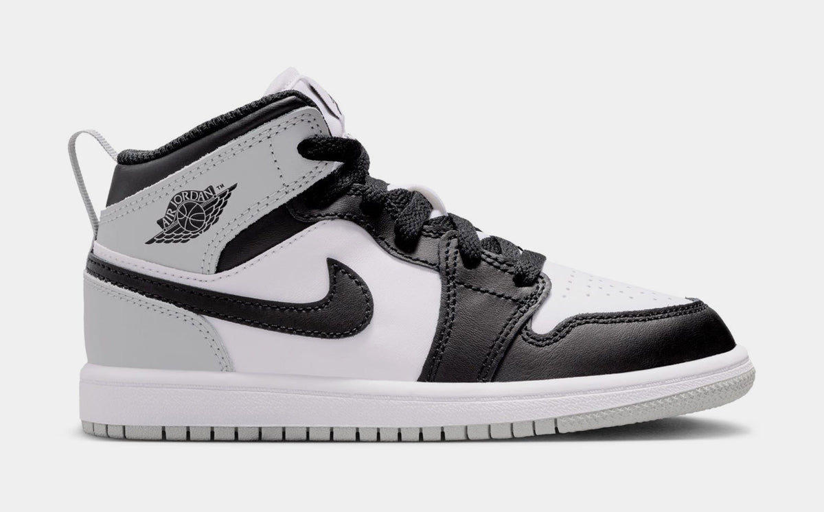 Exclusive Air Jordan 1 Mid Preschool Lifestyle Shoes (White/Light Smoke Grey/Black) — 10.5C — Front View