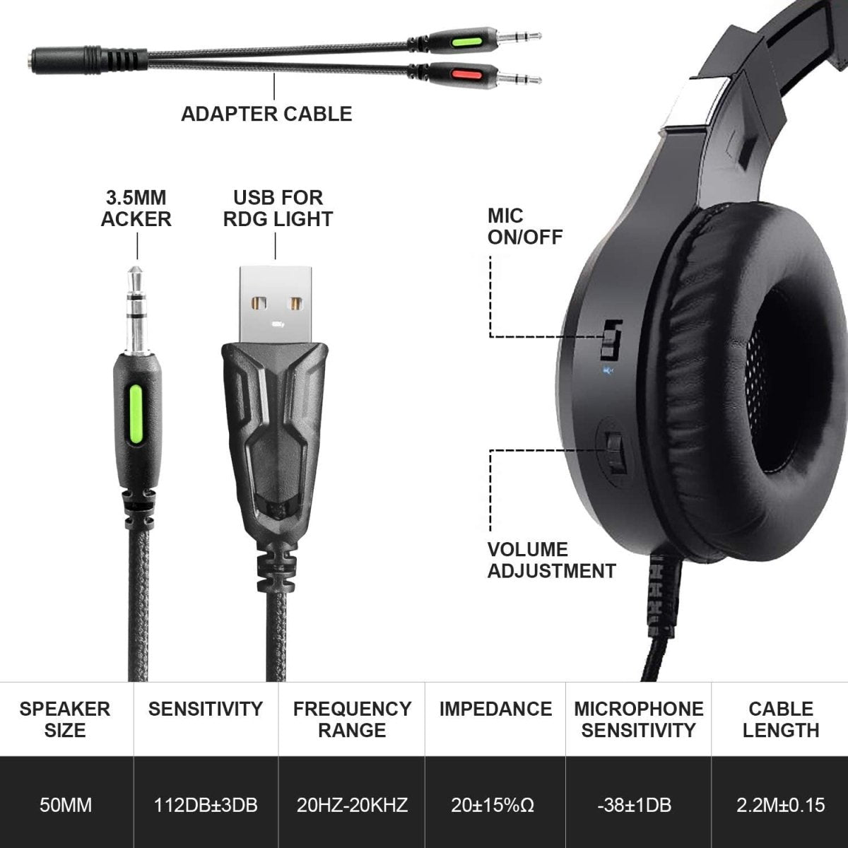 Exclusive Computer Gaming Headset With Microphone — Black — Top View