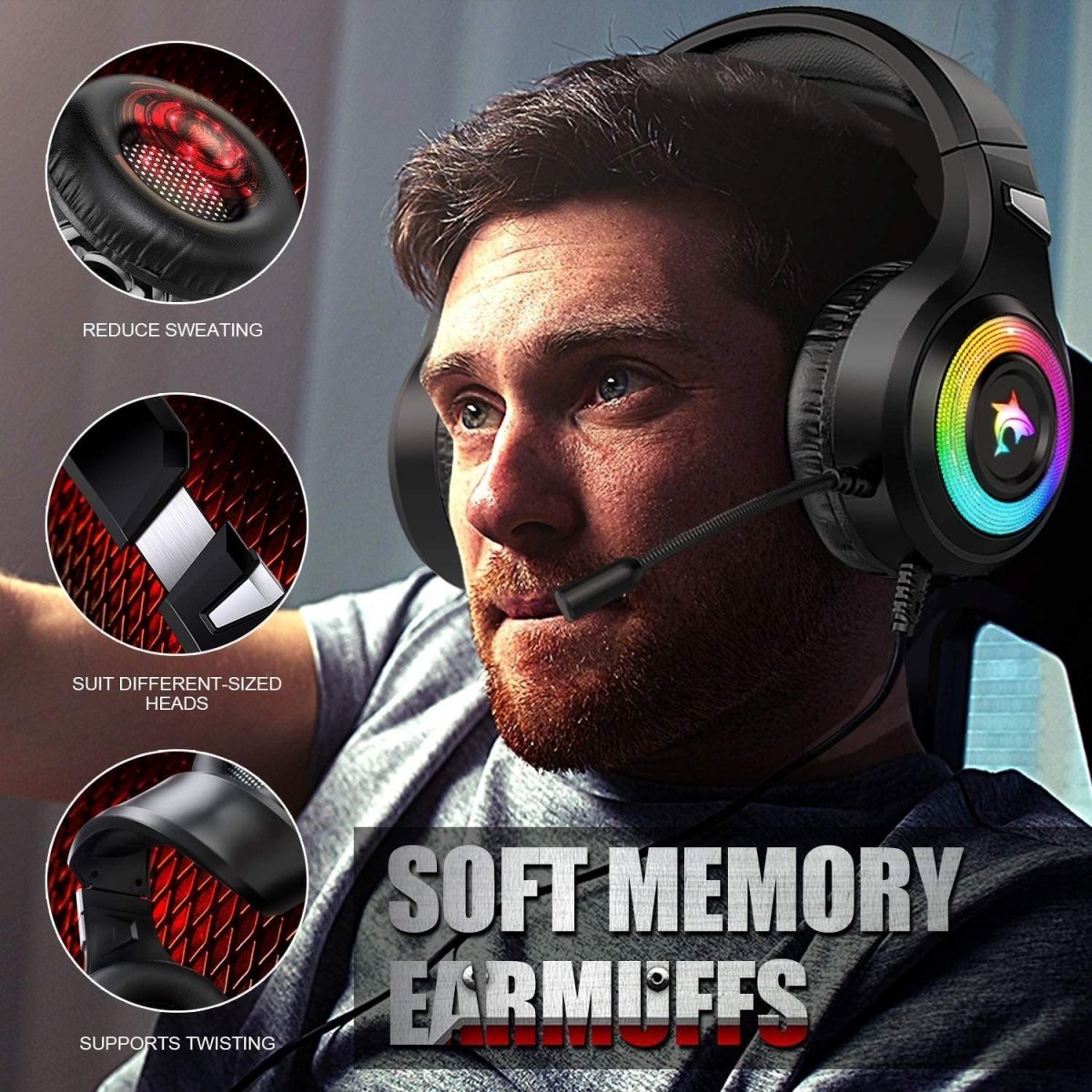 Exclusive Computer Gaming Headset With Microphone — Black — Front View