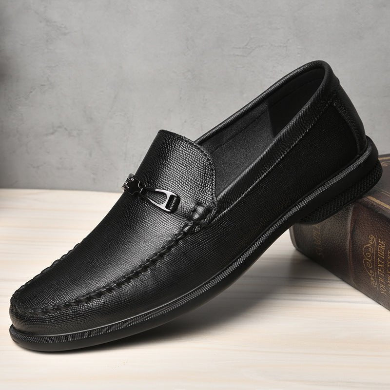 Exclusive Cowhide Embossed Business Leisure Slip On — Black — Size 37 — Back View
