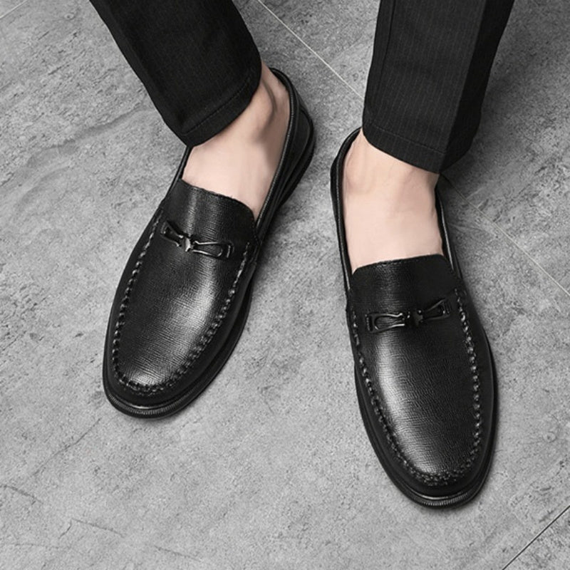Exclusive Cowhide Embossed Business Leisure Slip On — Black — Size 37 — Front View