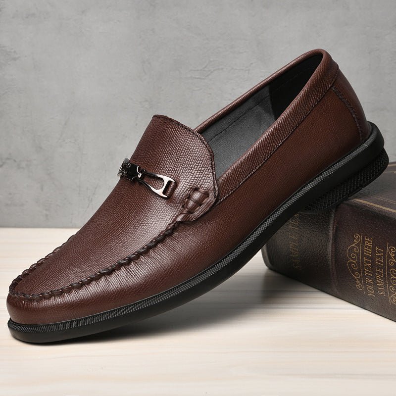 Exclusive Cowhide Embossed Business Leisure Slip On — Black — Size 37 — Side View