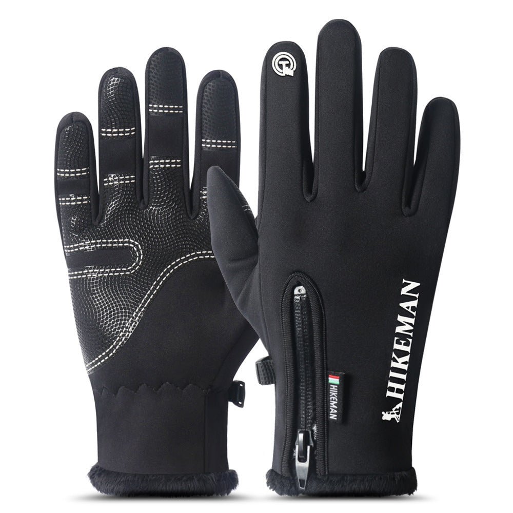 Exclusive Cycling sports full finger zipper silicone gloves — Black — Size L — Front View