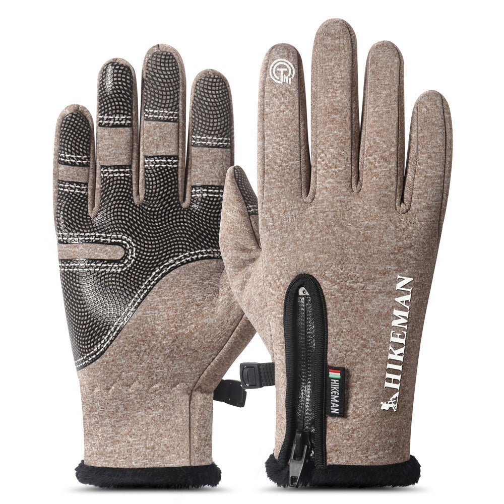 Exclusive Cycling sports full finger zipper silicone gloves — Black — Size L — Top View