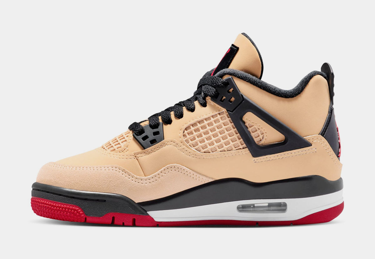 Exclusive Air Jordan 4 Retro Grade School Lifestyle Shoes (Sesame/Fire Red/Black/White) — 3.5Y — Back View