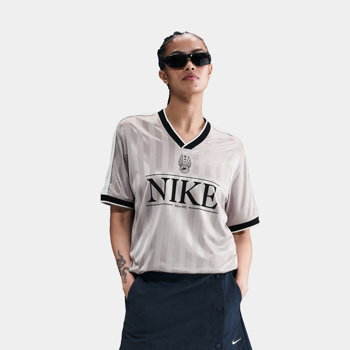Exclusive NSW V Neck Top Womens Jersey (College Grey/Sail/Black/Black) — XS — Front View