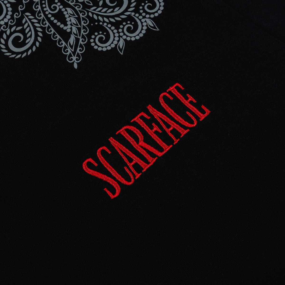 Exclusive SP x Scarface Paisley All Over Print Mens Short Sleeve Shirt (Black/Grey) — S — Back View