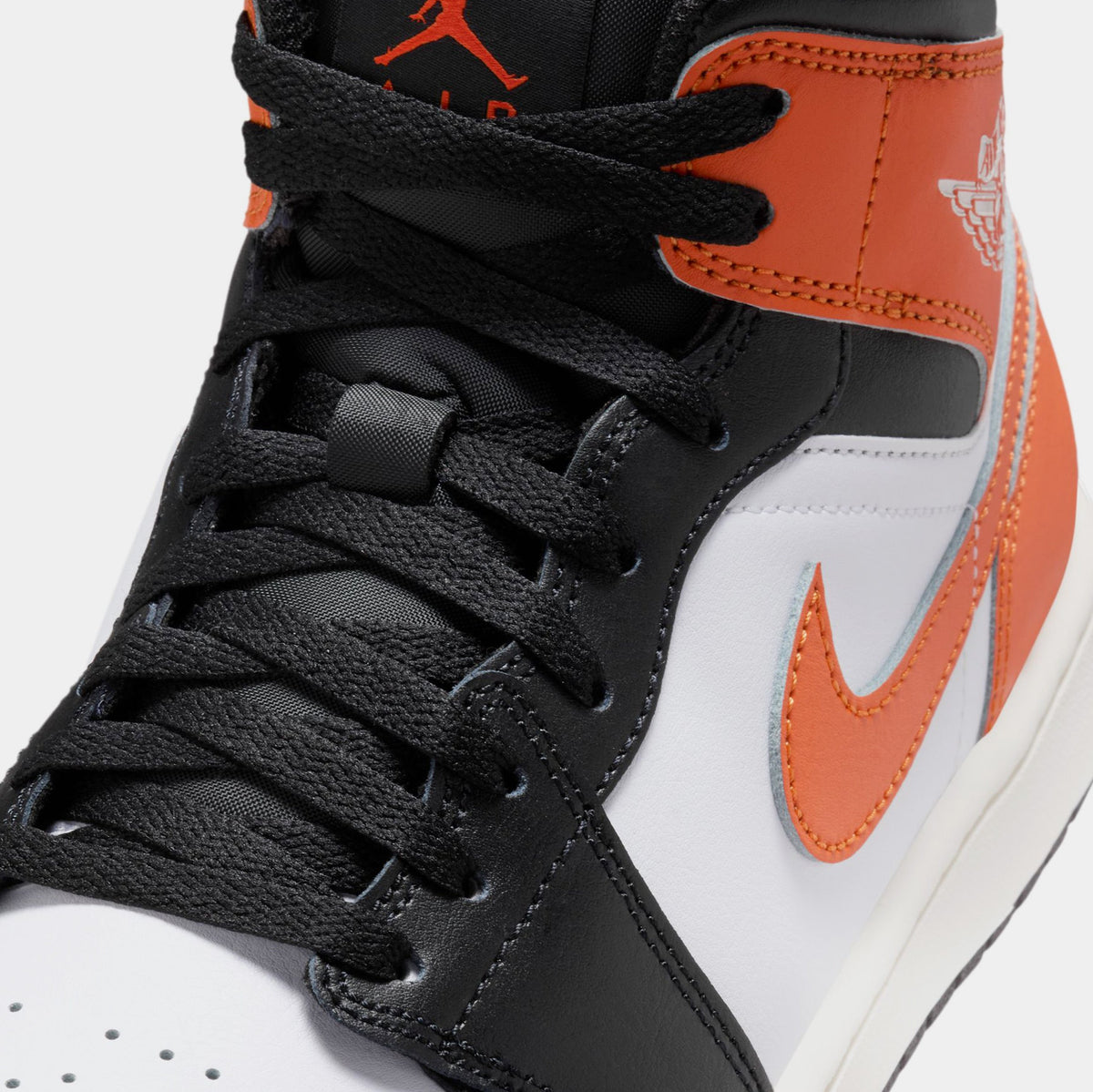 Exclusive Air Jordan 1 Mid Mens Lifestyle Shoes (Starfish/White/Sail/Black) — 7 — Detail View