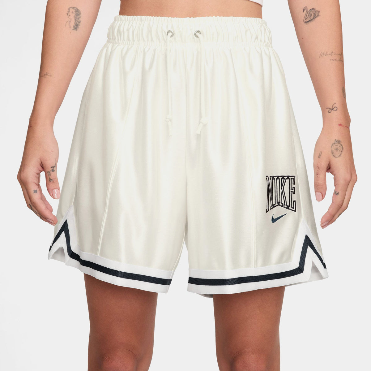 Exclusive Loose 6" Mid Rise Satin Womens Shorts (Sail/Armory Navy/Armory Navy) — XS — Front View