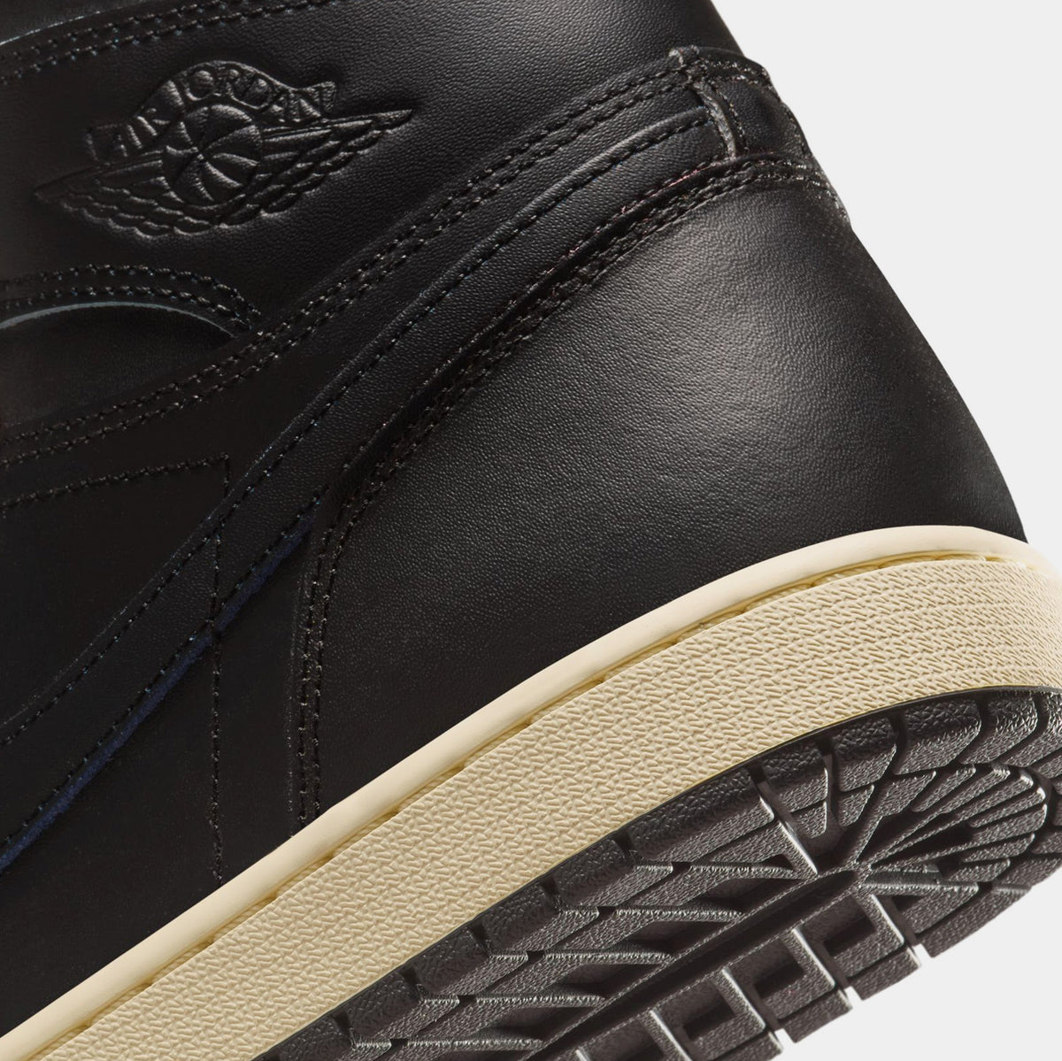 Exclusive Air Jordan 1 Retro High OG Black and Muslin Mens Lifestyle Shoes (Black/Black Muslin) — 4 — Lifestyle View