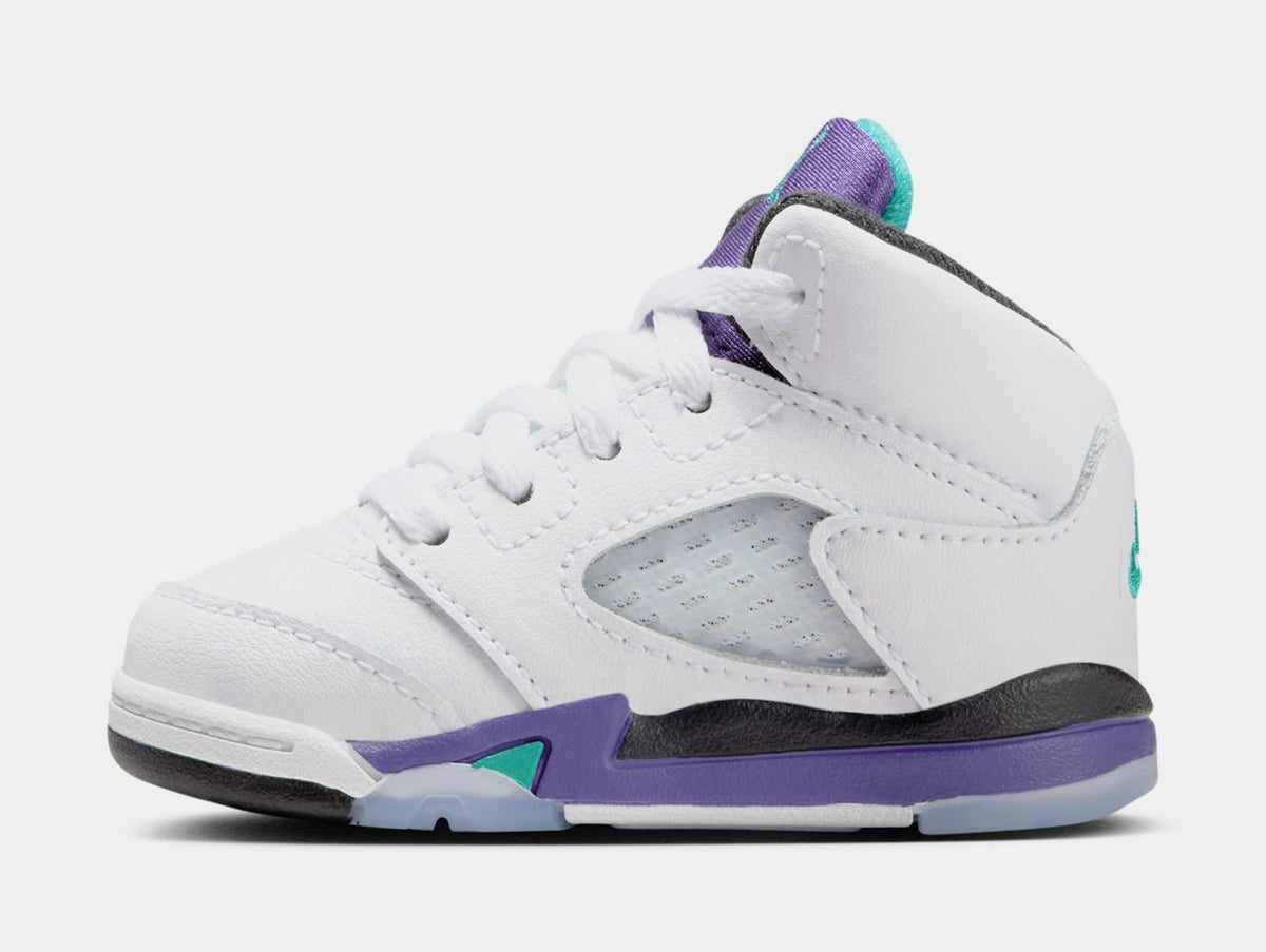 Exclusive Air Jordan 5 Retro Grape Infant Toddler Lifestyle Shoes (White/New Emerald/Grape Ice/Black) — 2C — Back View