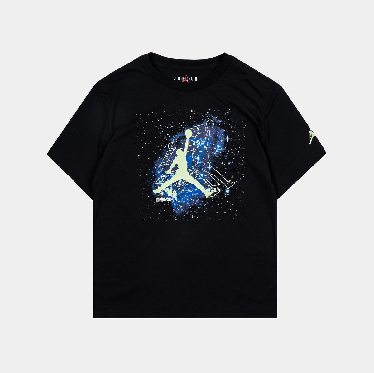 Exclusive Jumpman Glow Sky Is Not The Limit Grade School Short Sleeve Shirt (Black/Purple) — S — Front View