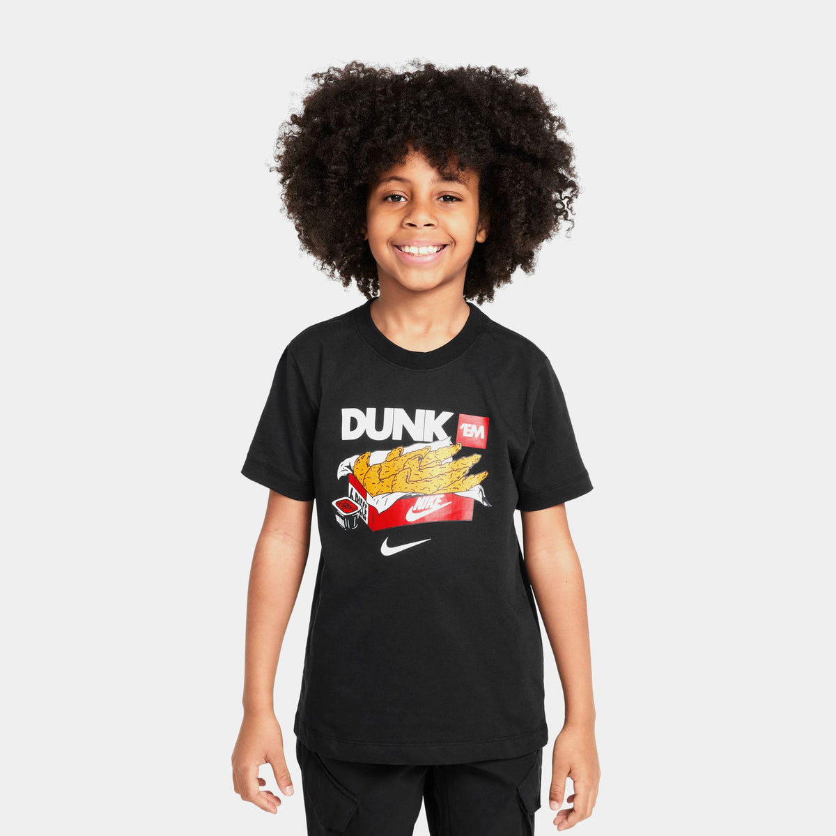Exclusive NSW Dunk Grade School Short Sleeve Shirt (Black) — XS — Front View