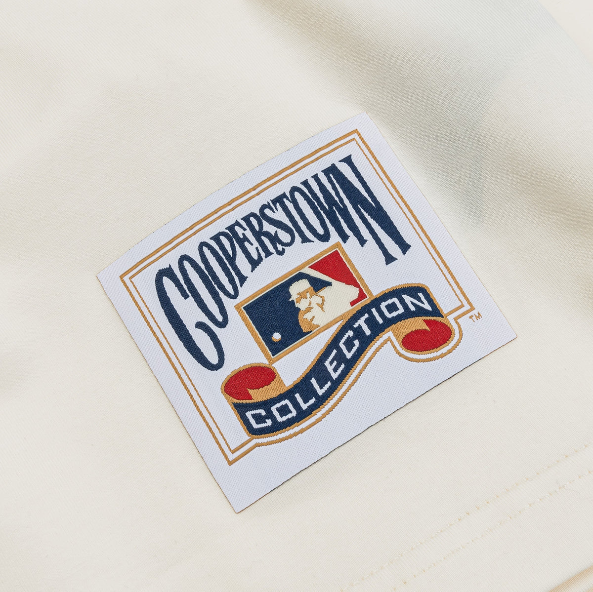 Exclusive Los Angeles Dodgers Retro Ringer Mens Short Sleeve Shirt (Beige/Blue) — S — Top View
