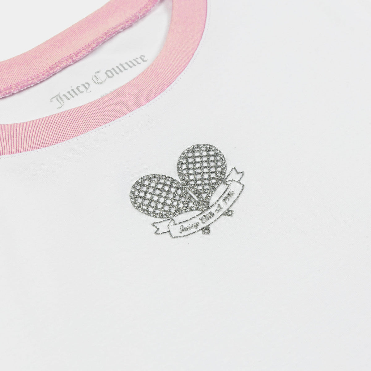Exclusive Tennis Baby Tee Womens Short Sleeve Shirt (White/Pink) — XS — Side View