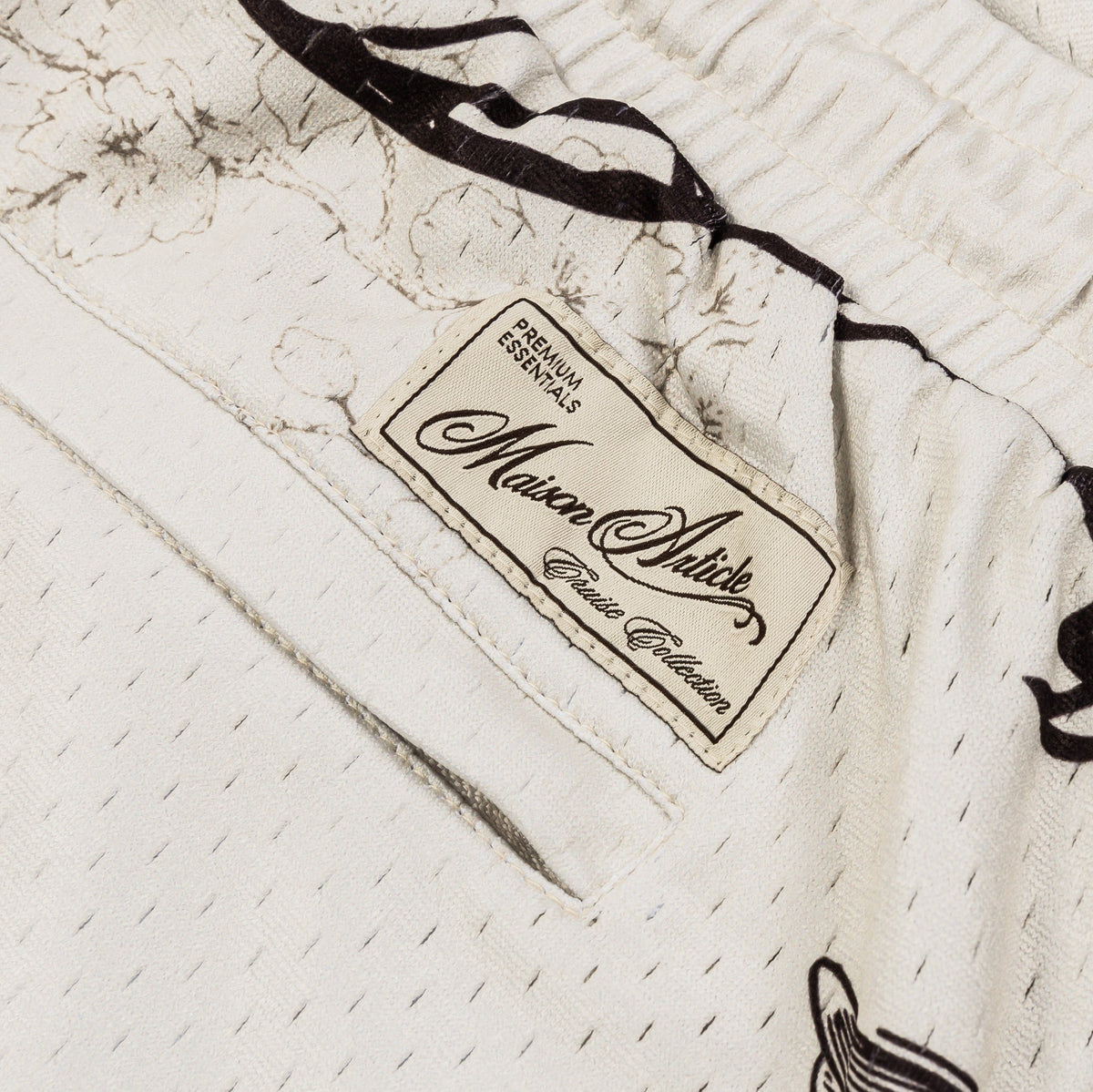 Exclusive Cupid Mesh Mens Shorts (Beige/Grey/Black) — S — Top View