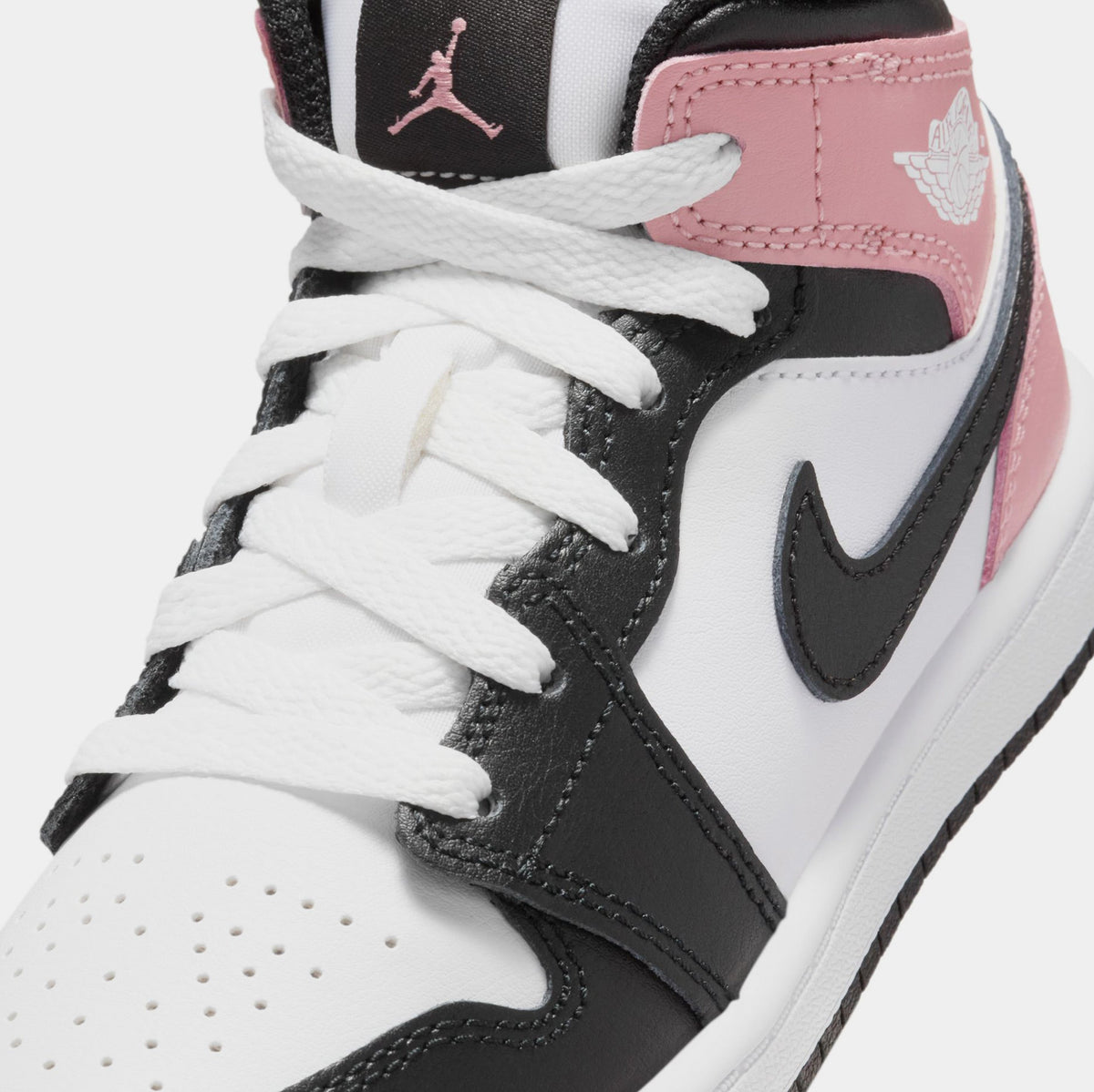 Exclusive Air Jordan 1 Mid Preschool Lifestyle Shoes (White/Black/Rust Pink) — 10.5C — Detail View