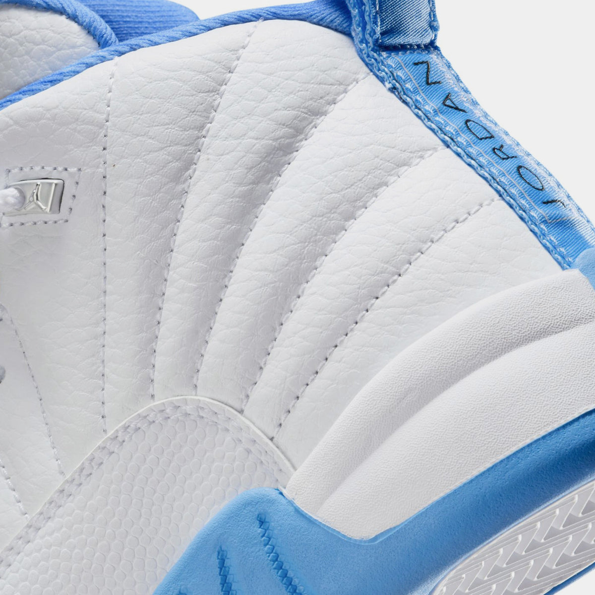 Exclusive Air Jordan 12 Retro White and University Blue Preschool Lifestyle Shoes (White/University Blue/Metallic Silver) Free Shipping — 10.5C — Lifestyle View