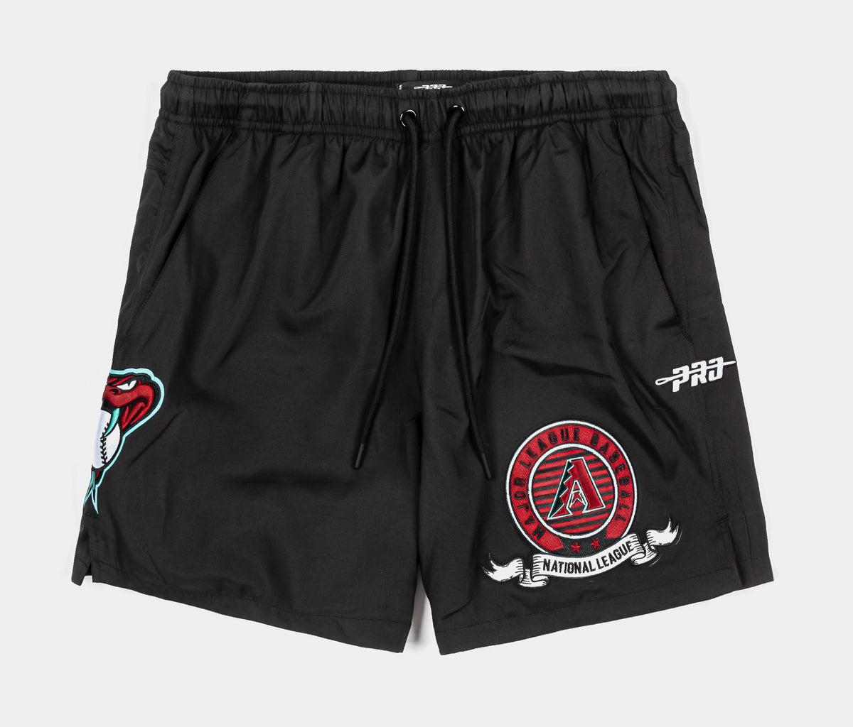Exclusive Arizona Diamondbacks Team Badge Woven Mens Shorts (Black/Red) — S — Front View