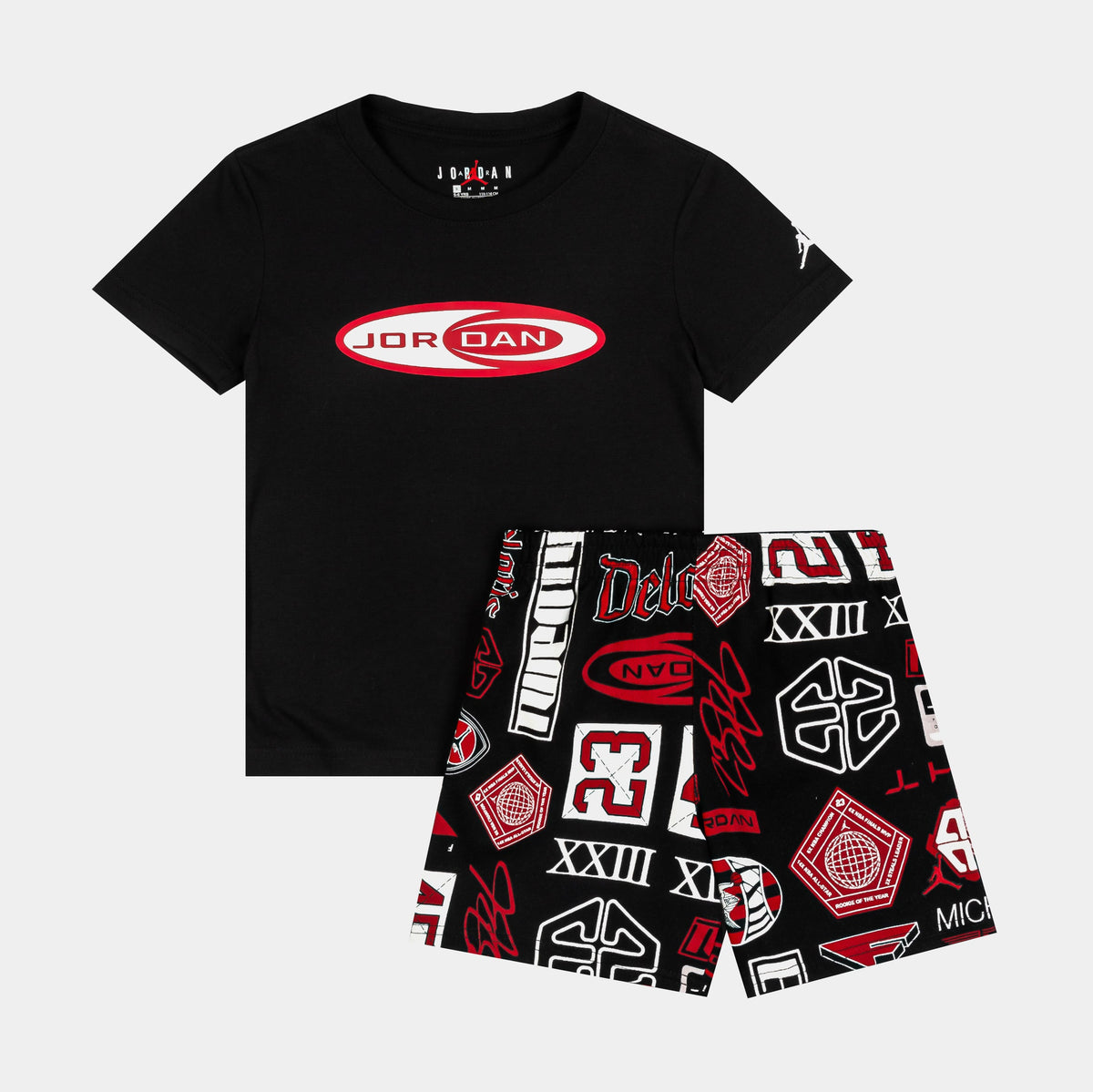 Exclusive Brooklyn All Over Print Short Infant Toddler Set (Black/Red) — 2T — Front View