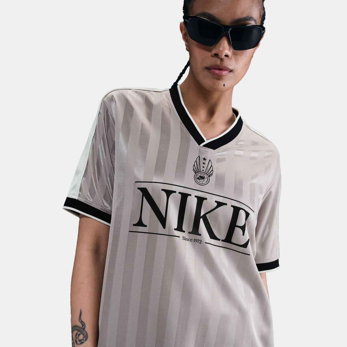 Exclusive NSW V Neck Top Womens Jersey (College Grey/Sail/Black/Black) — XS — Back View