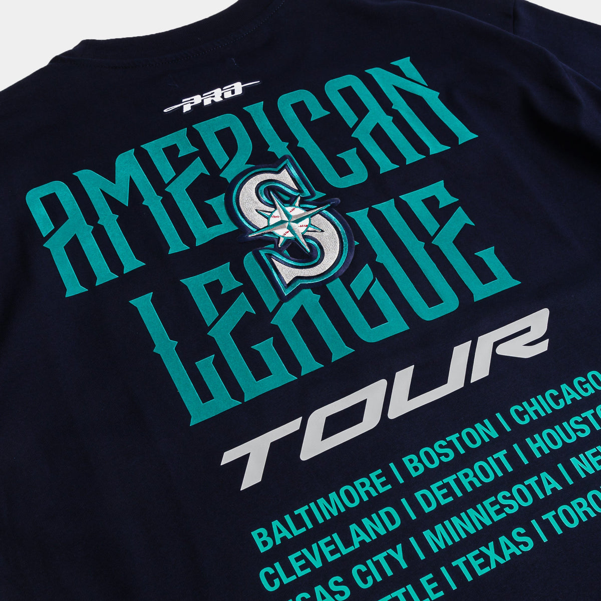 Exclusive Seattle Mariners City Tour Mens Short Sleeve Shirt (Navy/Blue) — S — Side View