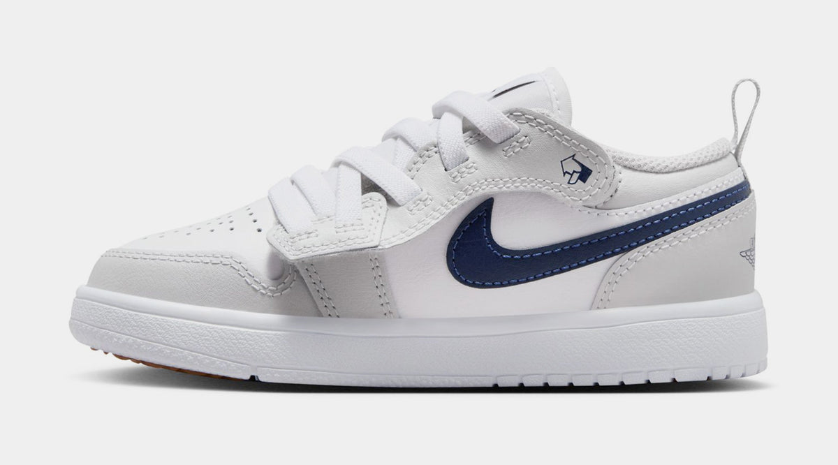 Exclusive Air Jordan 1 Low ALT Preschool Basketball Shoes (White/Midnight Navy/Neutral Grey) — 10.5C — Back View